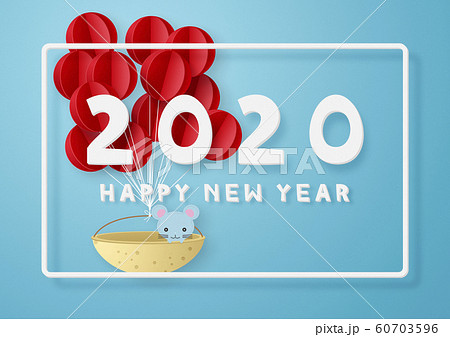 年賀状-2020年-チーズでできた気球にのったねずみさん 60703596