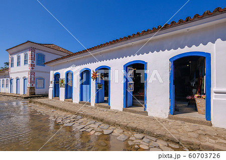 Colorful houses of historical center in the colonial city of Paraty, Rio de Janeiro, Brazil 60703726