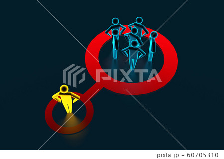 The gold 3d figure of a person influences a crowd of people. 3d rendering The gold 3d figure of a person influences a crowd of people. 3d rendering 60705310
