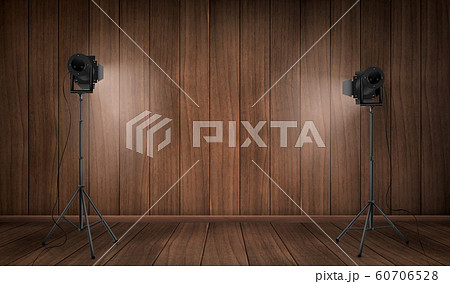 Empty interior of wooden studio with lamps 60706528