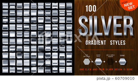 100 vector silver gradient styles. Metalness squares collection with contour. 60709010