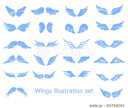 Wings Illustration Set Stamp Style Stock Illustration