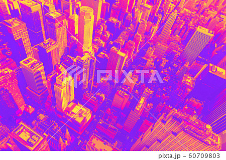 Aerial view of Midtown Manhattan 1980's retro style 60709803