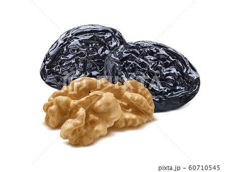 Walnut nuts and prunes isolated on white background 60710545