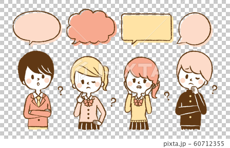 学生 女子 男子 高校生 中学生 吹き出し 悩む イラストセットのイラスト素材