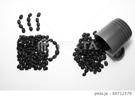 Cup of coffee created with coffee beans and a blue Cup of coffee created with coffee beans and a blue 60712579