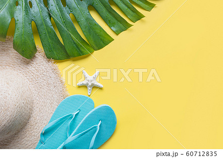 Female beach straw sunhat, outfit, flip flops . 60712835