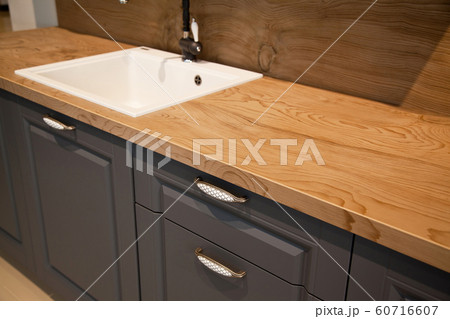 Interior of modern kitchen and ceramic sink and Interior of modern kitchen and ceramic sink and 60716607
