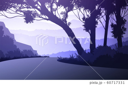 Natural forest trees mountains horizon hills and the route Sunrise and sunset Landscape wallpaper Illustration vector style Colorful view background Natural forest trees mountains horizon hills and the route Sunrise and sunset Landscape wallpaper Illustration vector style Colorful view background 60717331
