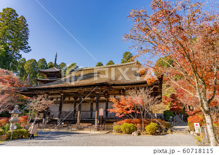 滋賀県　湖南三山の一つ　紅葉の美しい常楽寺の本堂 60718115
