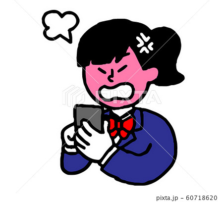 スマートフォンを操作して怒るブレザー女子学生(シンプル) スマートフォンを操作して怒るブレザー女子学生(シンプル) 60718620