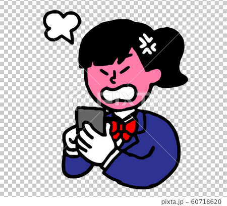 スマートフォンを操作して怒るブレザー女子学生(シンプル) スマートフォンを操作して怒るブレザー女子学生(シンプル) 60718620