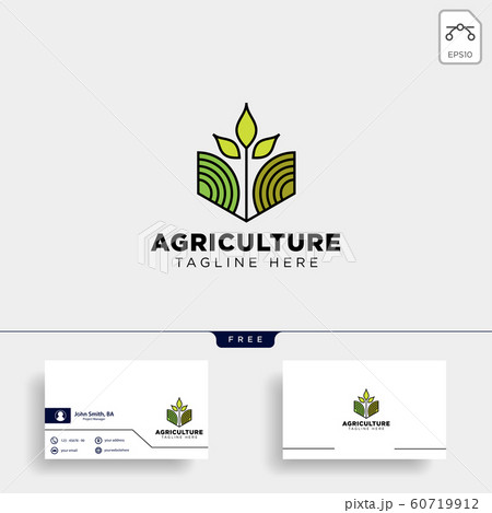 Agriculture Eco Green Line Art Logo Template Iconのイラスト素材