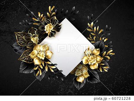 White rhombus with black orchids 60721228