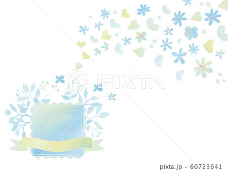 パステル風 青空色ミニハートと小花のフワフワと見出し飾りのイラスト素材