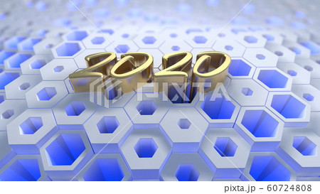 Happy New Year Banner with 2020 Numbers lettering made by Gold on hexagonal honeycomb modern grid structure. abstract 3d illustration Happy New Year Banner with 2020 Numbers lettering made by Gold on hexagonal honeycomb modern grid structure. abstract 3d illustration 60724808