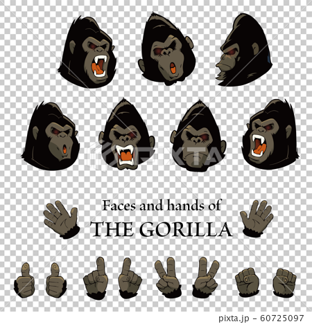 コミカルなゴリラの顔と手のセットのイラスト素材