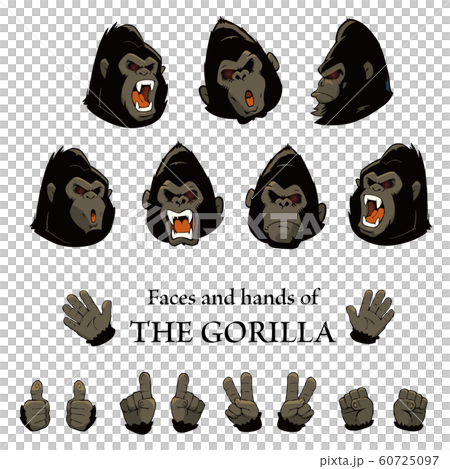 Set Of Comical Gorilla Faces And Hands Stock Illustration