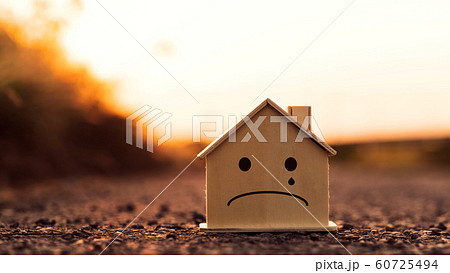 Closeup mockup house wood with face sad emotion at Closeup mockup house wood with face sad emotion at 60725494