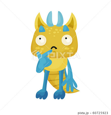 Horned Monster Standing with Thoughtful Expression on His Muzzle Vector Illustration Horned Monster Standing with Thoughtful Expression on His Muzzle Vector Illustration 60725923