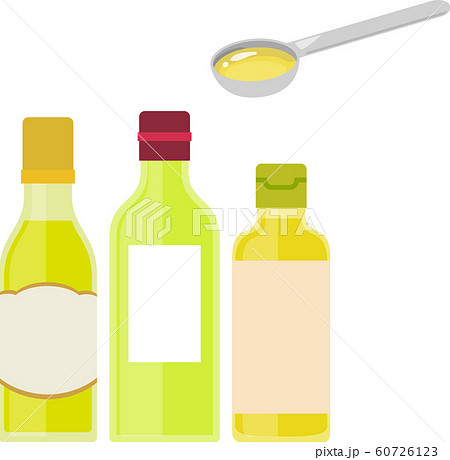 ビン入りの食用油とスプーン のイラスト素材