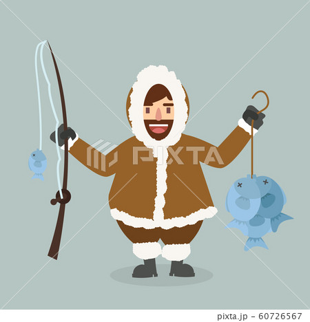 funny  Eskimo Cartoon  Fisherman vector 60726567