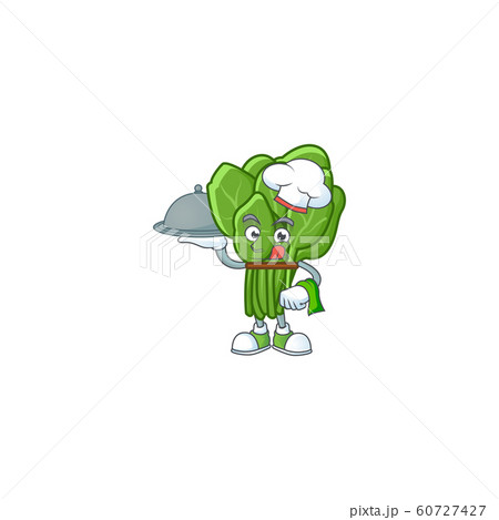 Cute spinach as a Chef with hat and tray cartoon style design 60727427