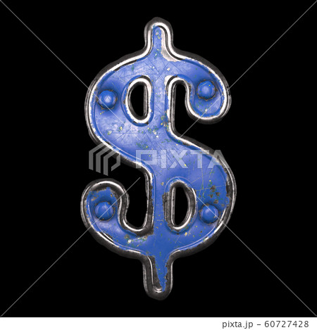 Symbol dollar made of painted metal with blue rivets on black background. 3d Symbol dollar made of painted metal with blue rivets on black background. 3d 60727428