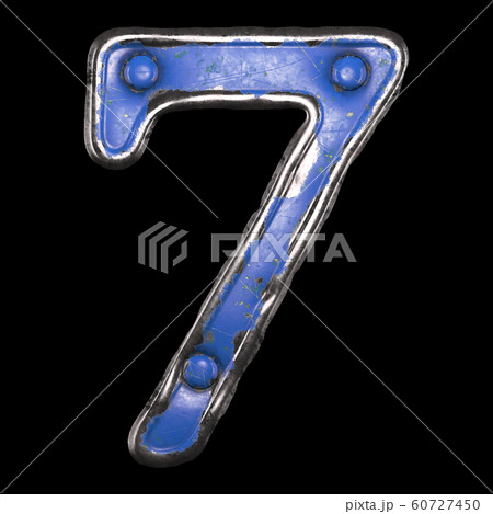 Number 7 made of painted metal with blue rivets on black background. 3d Number 7 made of painted metal with blue rivets on black background. 3d 60727450