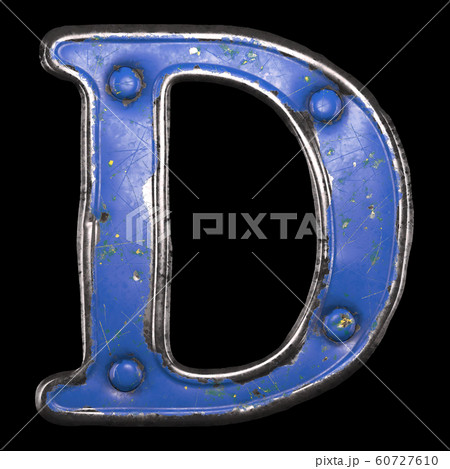 Uppercase letter D made of painted metal with blue rivets on black background. 3d Uppercase letter D made of painted metal with blue rivets on black background. 3d 60727610