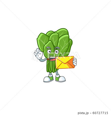 Cheerful a spinach mascot cartoon with envelope 60727715