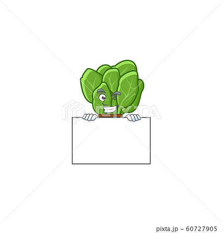 Grinning spinach cartoon character style hides behind a board Grinning spinach cartoon character style hides behind a board 60727905