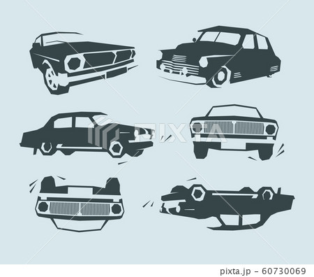 Retro muscle cars, abstract silhouette, simple shape for retro flat and vintage design. Car exhibition, old cars. Retro muscle cars, abstract silhouette, simple shape for retro flat and vintage design. Car exhibition, old cars. 60730069