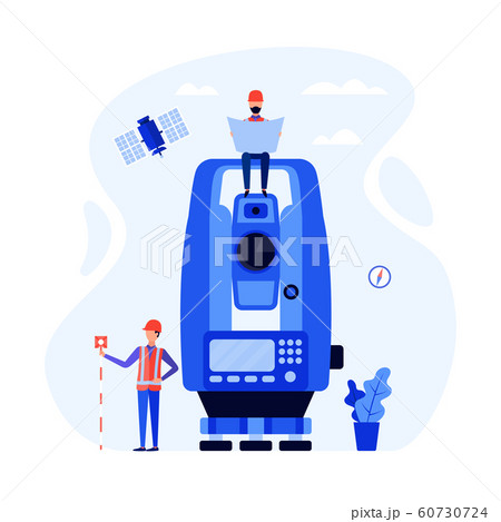 Concept surveyors, geodesists using the total station, theodolite, measuring instruments. 60730724