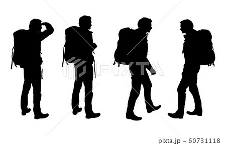 Set Of Realistic Vector Silhouettes Of Tourist Menのイラスト素材