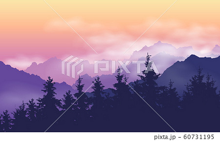 Mountain landscape with forest, clouds and fog 60731195