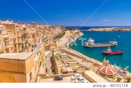 The Grand Harbour with the ancient walls. 60731718