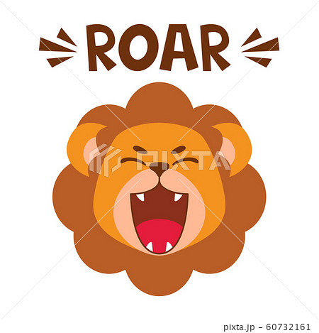 Flat Cute Lion Open Mouth Roar Trendyのイラスト素材