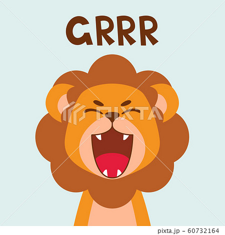 Flat Cute Lion Open Mouth Roar Trendyのイラスト素材
