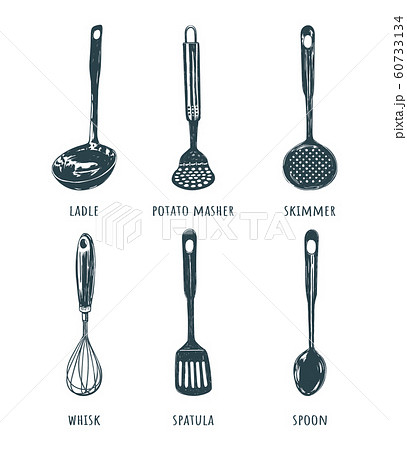 Premium Vector  Set of named kitchen tools in english. collection
