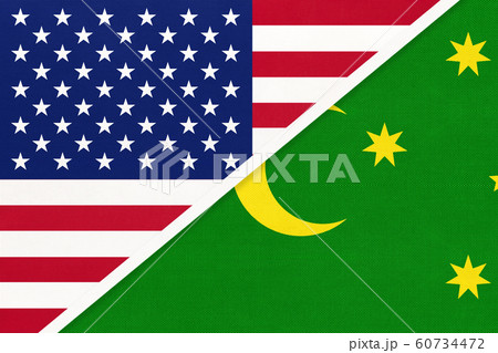 USA vs Cocos island, Keeling national flag from textile USA vs Cocos island, Keeling national flag from textile 60734472