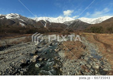 冬,里に雪が降りる前の白馬大橋からの眺め 冬,里に雪が降りる前の白馬大橋からの眺め 60735043