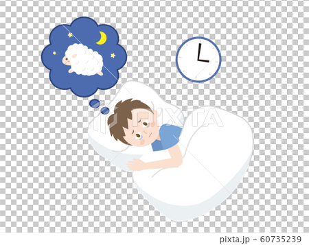 不眠症 眠れない男性のイラストのイラスト素材