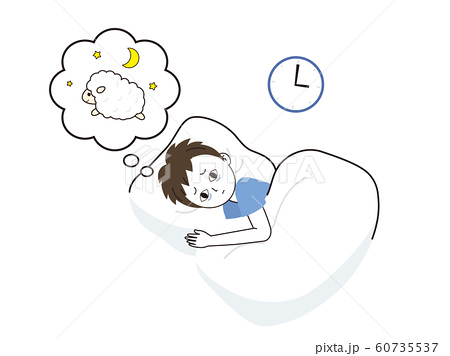 不眠症 眠れない男性のイラストのイラスト素材