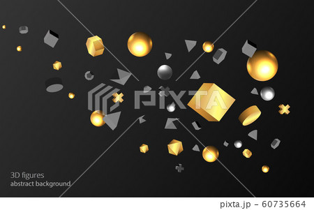 3D black primitives with golden metallic figures , 60735664