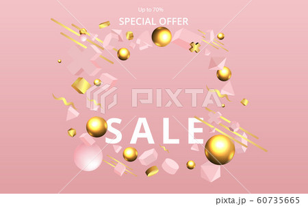 3D pink primitives with golden metallic figures , 60735665