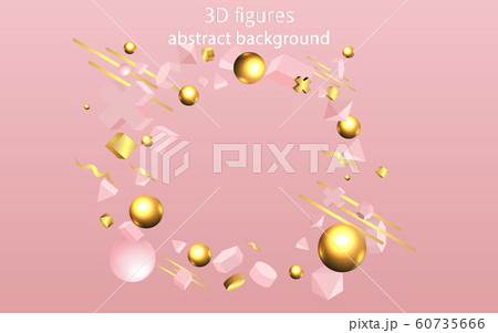 3D pink primitives with golden metallic figures , 60735666