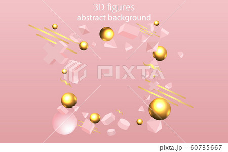 3D pink primitives with golden metallic figures , 60735667
