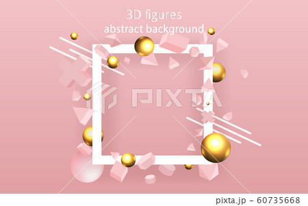 Golden pink 3D primitives with white frame, 60735668