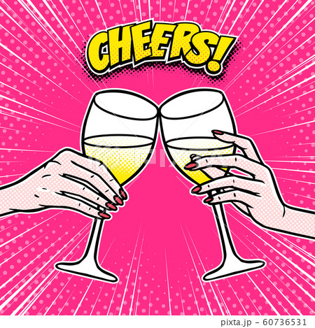 Cheers Girls Drinking Hands With Wine Glasses のイラスト素材